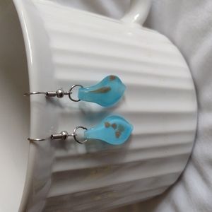 Blue glass hook earrings